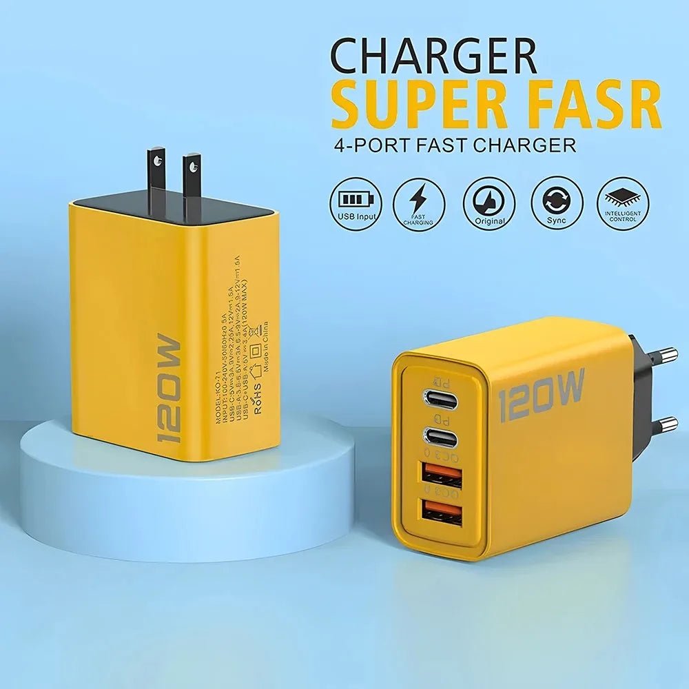 4 Ports USB C PD Charger Quick Charge 3.0 Type C USB Phone Chargers Fast Charging Adapter For iPhone 16 15 Samsung Xiaomi Huawei - SmartBox Pro