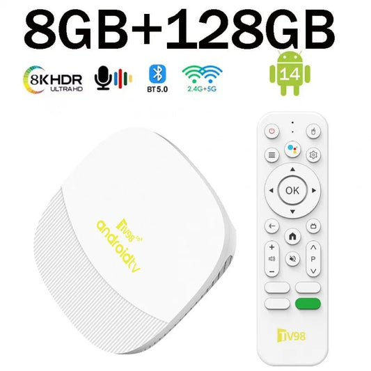 Box Android TV TV98 Max 4K 8K – Android 14, WiFi 6, 8Go/128Go, Contrôle Vocal - SmartBox Pro