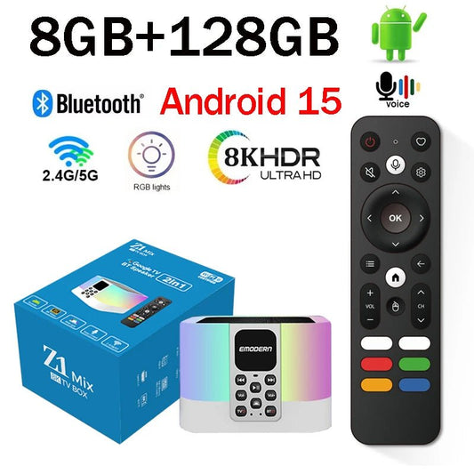 tv box Smart HD 8K 4K Allwinner Quad core BT5.0 Media Player Z1 Mix Android 15 4G 5G Dual WiFi Voice remote IPTV Audio speaker - SmartBox Pro