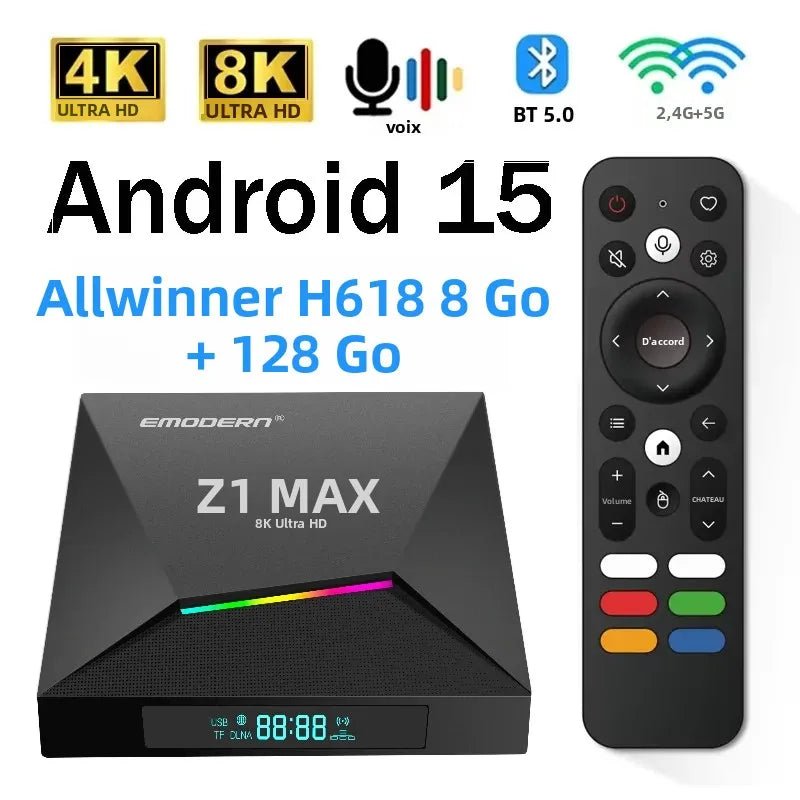 Z1 Max TV Box Android 15 IPTV Allwinner H618 Quad Core 4G 5G Dual WiFi HD 8K 4K Media Player BT 5.0 Support Voice Remote TV Box - SmartBox Pro