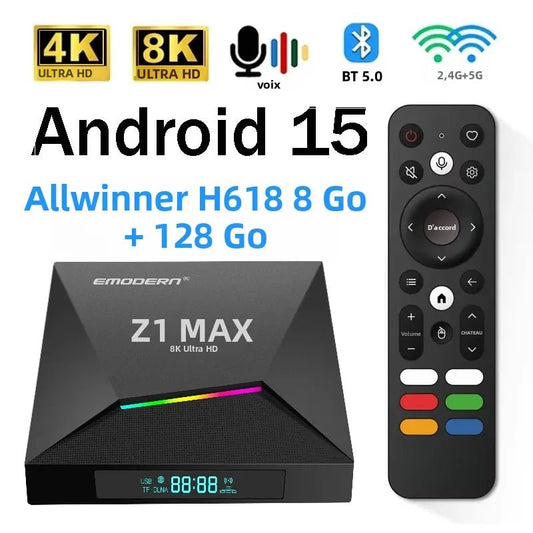 Z1 Max TV Box Android 15 IPTV Allwinner H618 Quad Core 4G 5G Dual WiFi HD 8K 4K Media Player BT 5.0 Support Voice Remote TV Box - SmartBox Pro